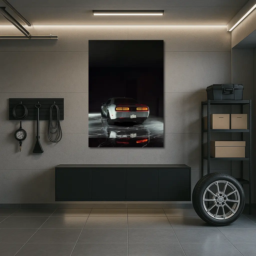 Dodge Challenger Rear View Dark Studio – Wall Art