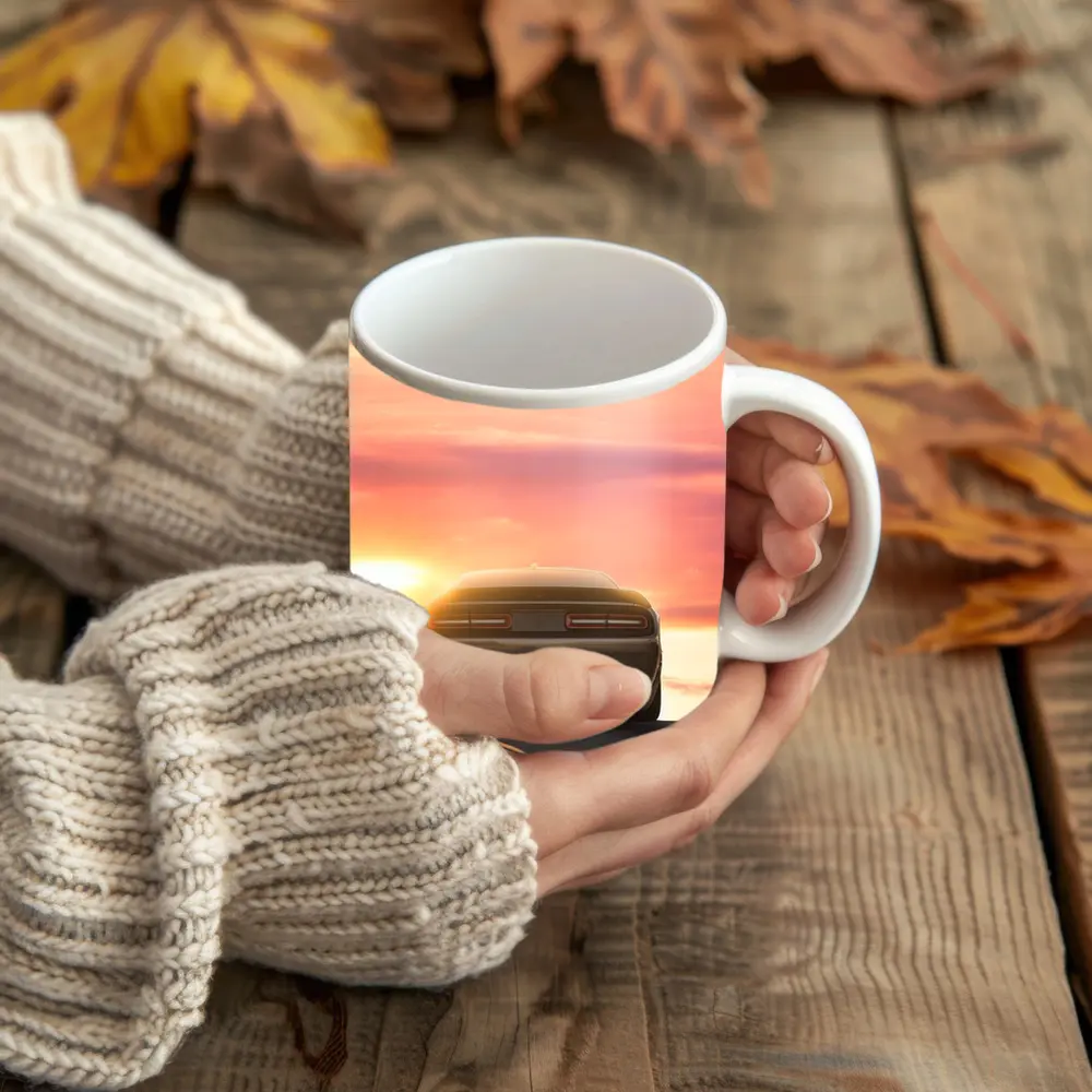 Dodge Challenger Rear View Sunset Sky – Mugs