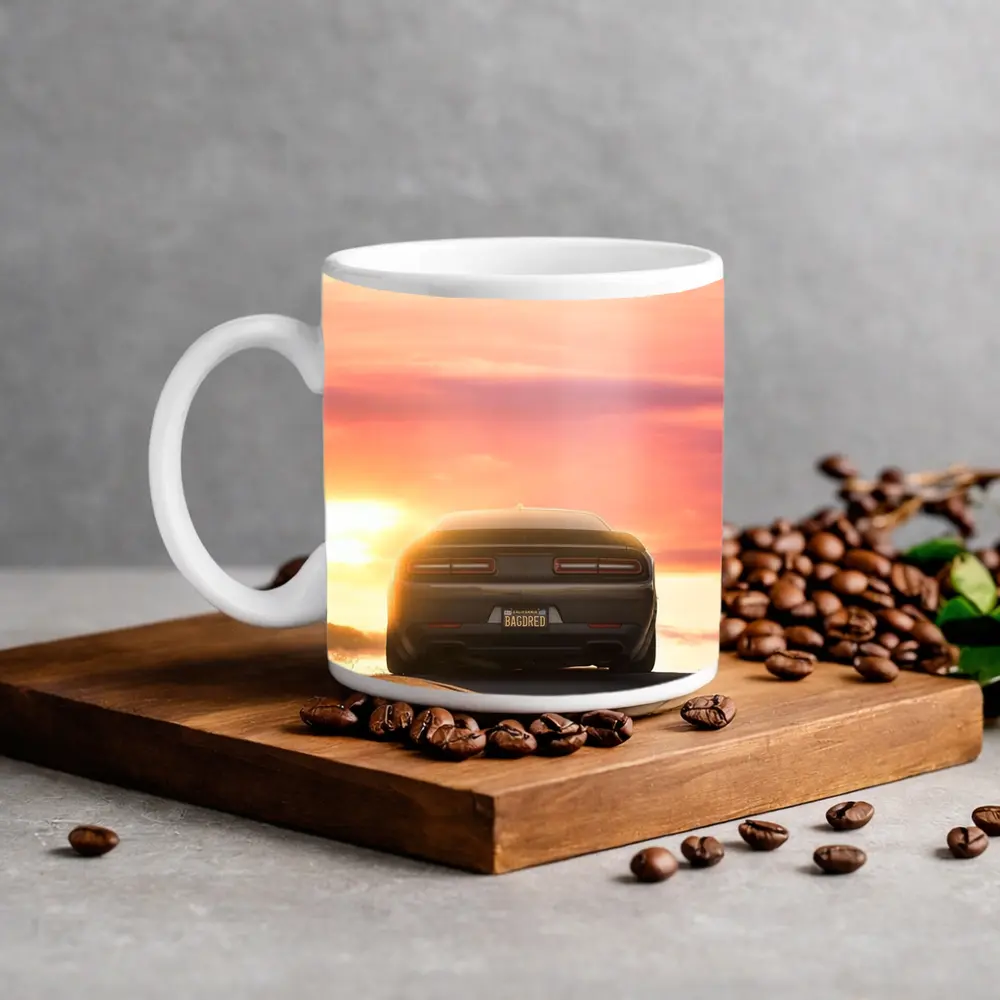 Dodge Challenger Rear View Sunset Sky – Mugs