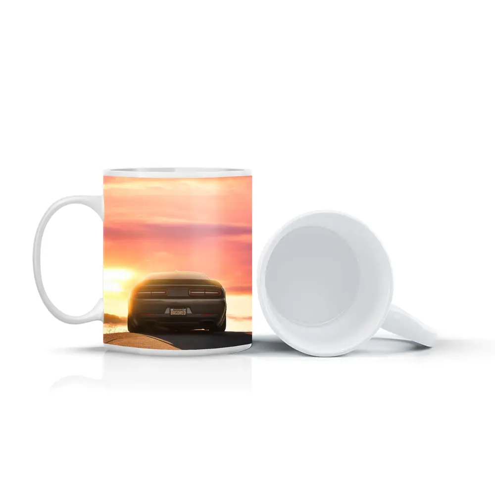 Dodge Challenger Rear View Sunset Sky – Mugs