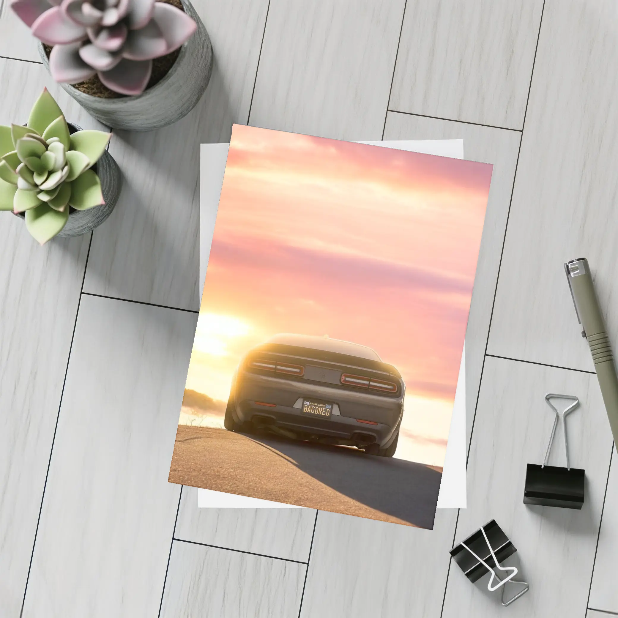 Dodge Challenger Rear View Sunset Sky – Postcards