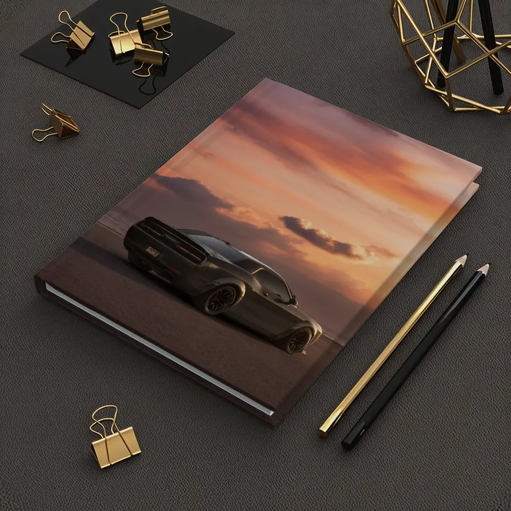 Dodge Challenger Parked on Beach at Sunset – Notebooks