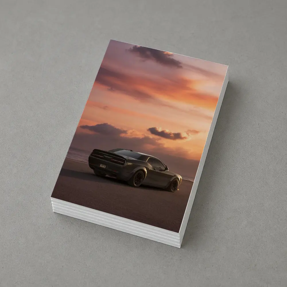 Dodge Challenger Parked on Beach at Sunset – Postcards