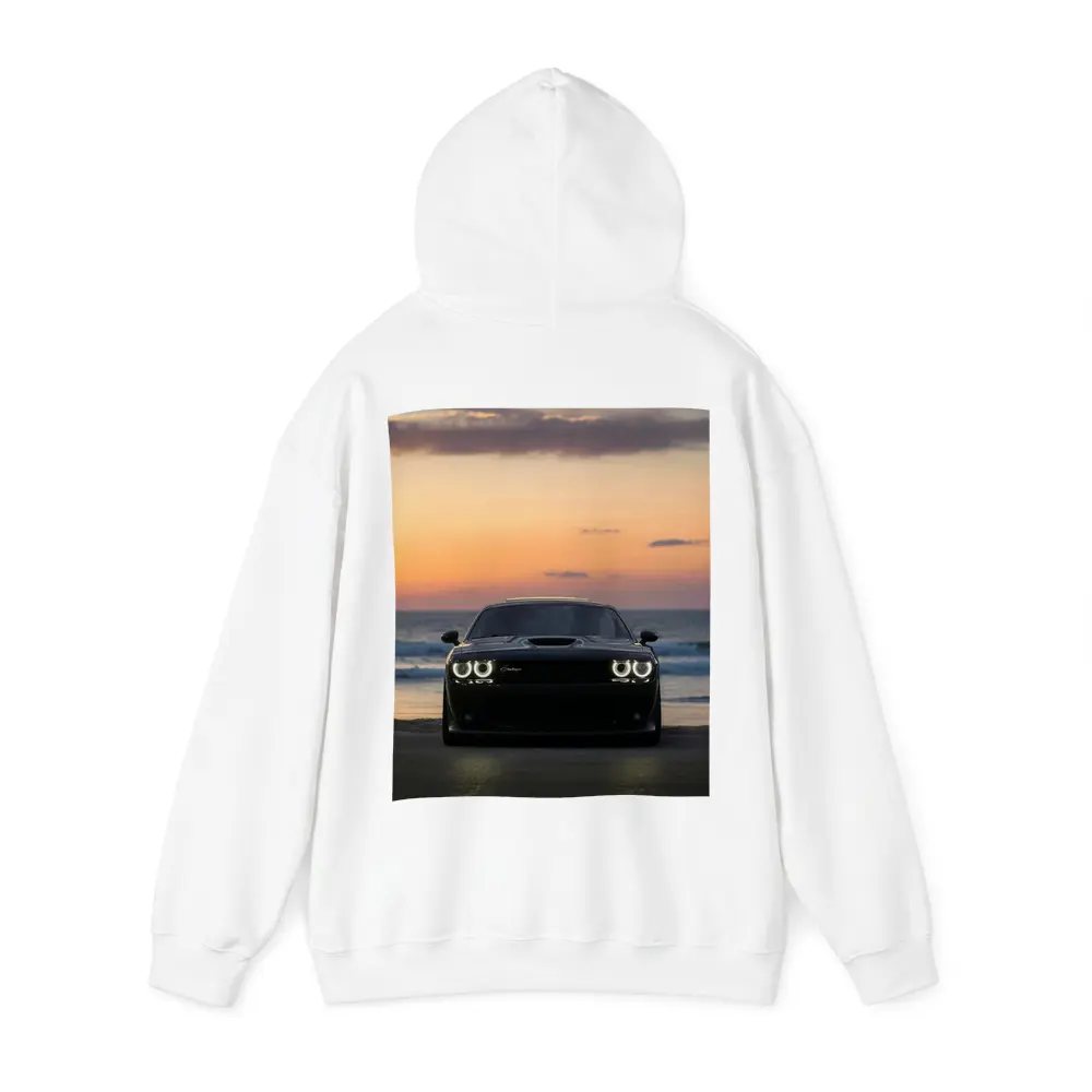 Dodge Challenger Black Muscle Car Sunset Beach – Hoodies
