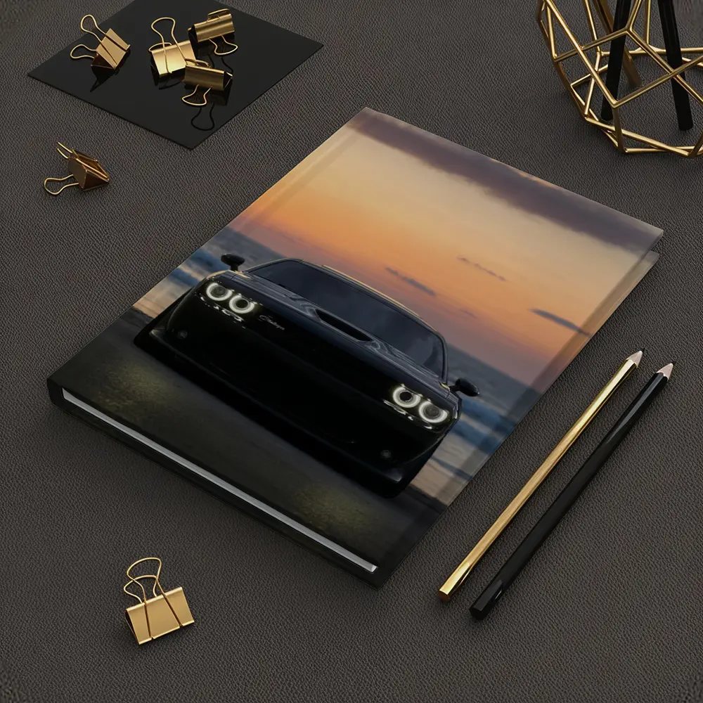 Dodge Challenger Black Muscle Car Sunset Beach – Notebooks