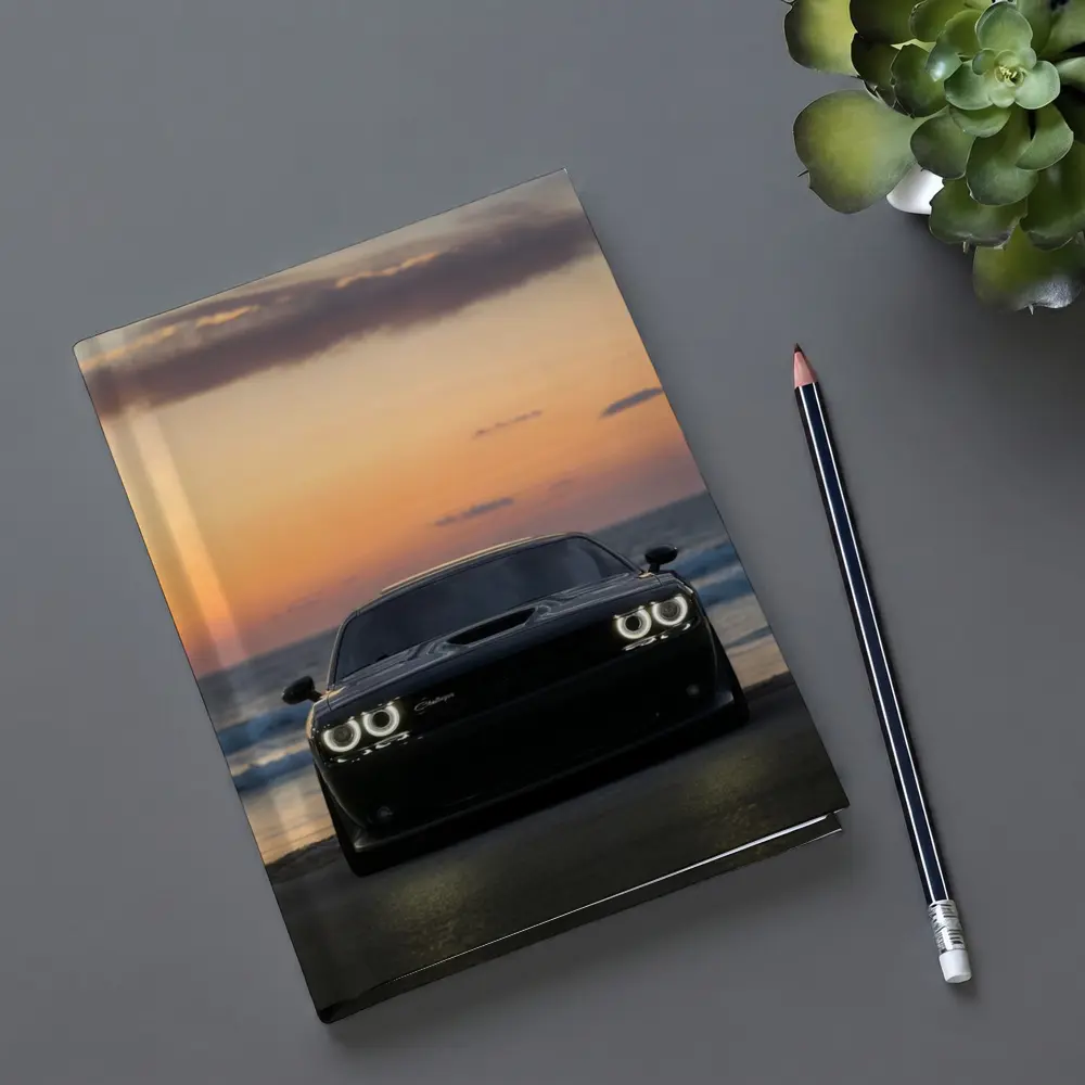 Dodge Challenger Black Muscle Car Sunset Beach – Notebooks