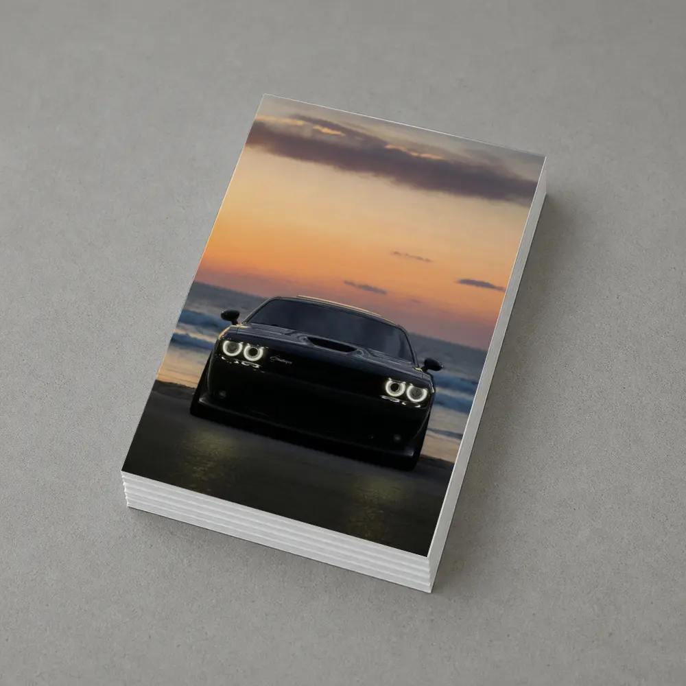 Dodge Challenger Black Muscle Car Sunset Beach – Postcards