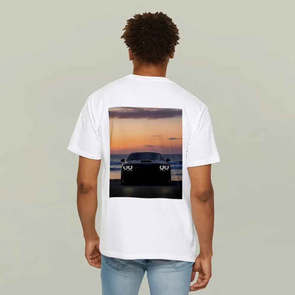 Dodge Challenger Black Muscle Car Sunset Beach – T-Shirts