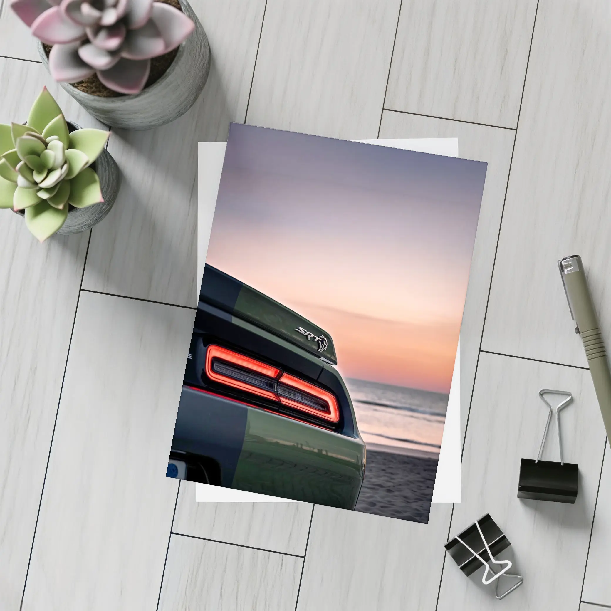 Dodge Challenger SRT Hellcat Sunset Beach – Postcards