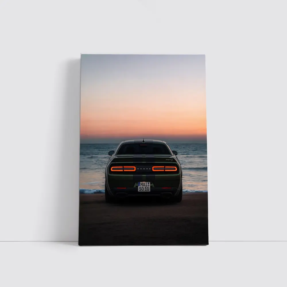 Dodge Challenger Rear View Ocean Sunset – Wall Art