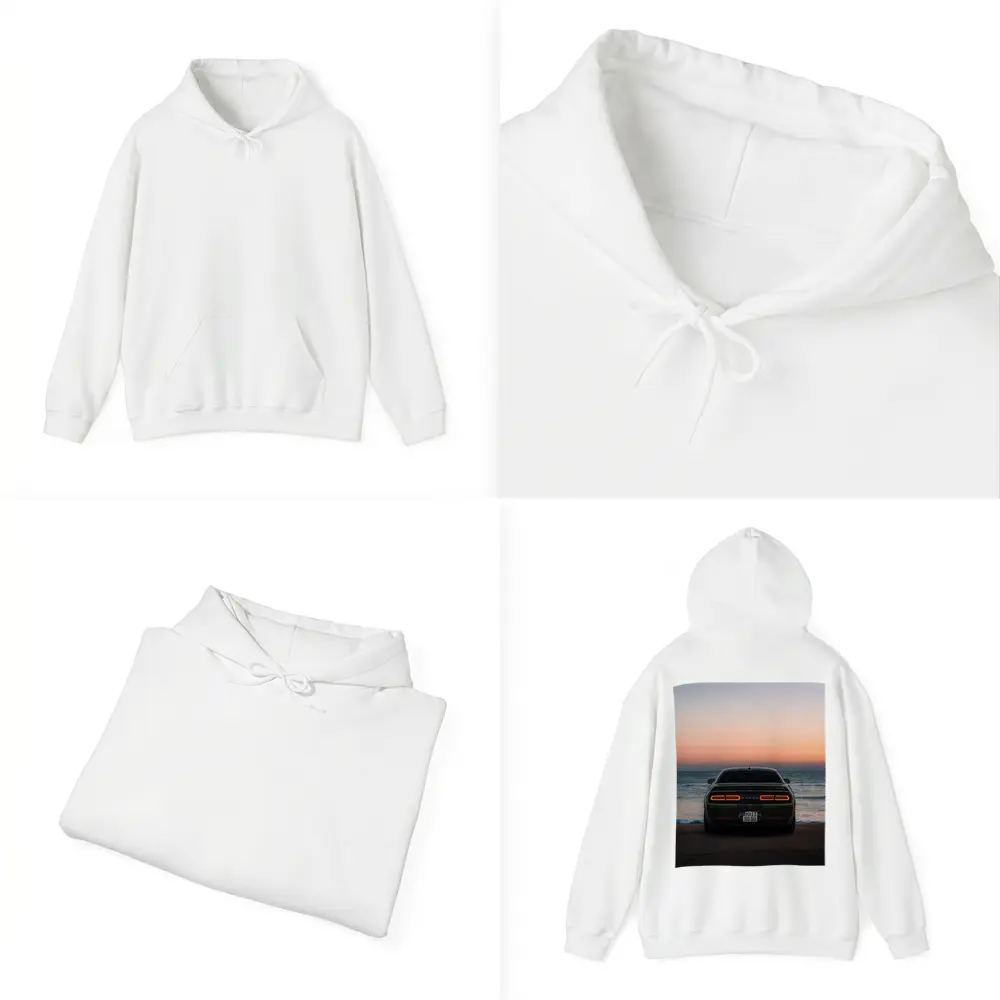 Dodge Challenger Rear View Ocean Sunset – Hoodies