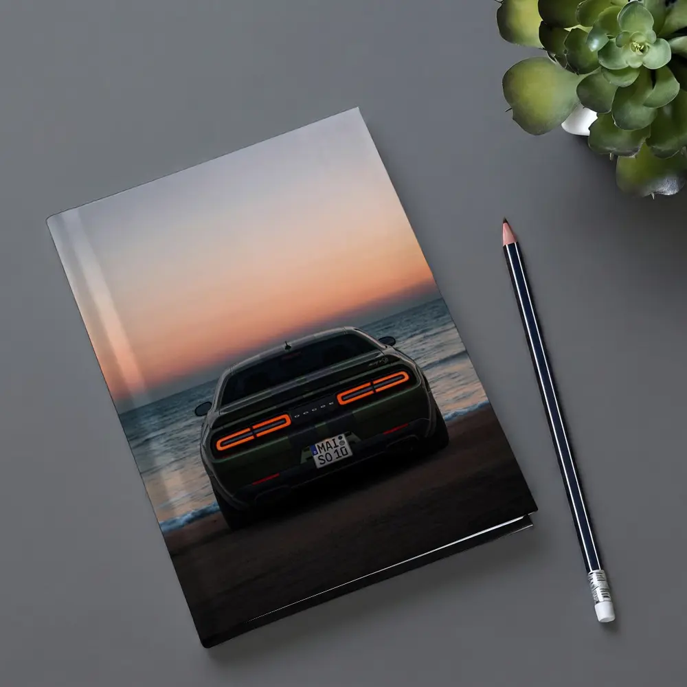 Dodge Challenger Rear View Ocean Sunset – Notebooks