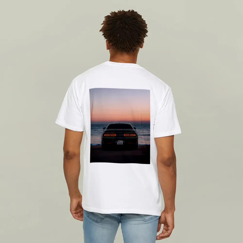 Dodge Challenger Rear View Ocean Sunset – T-Shirts
