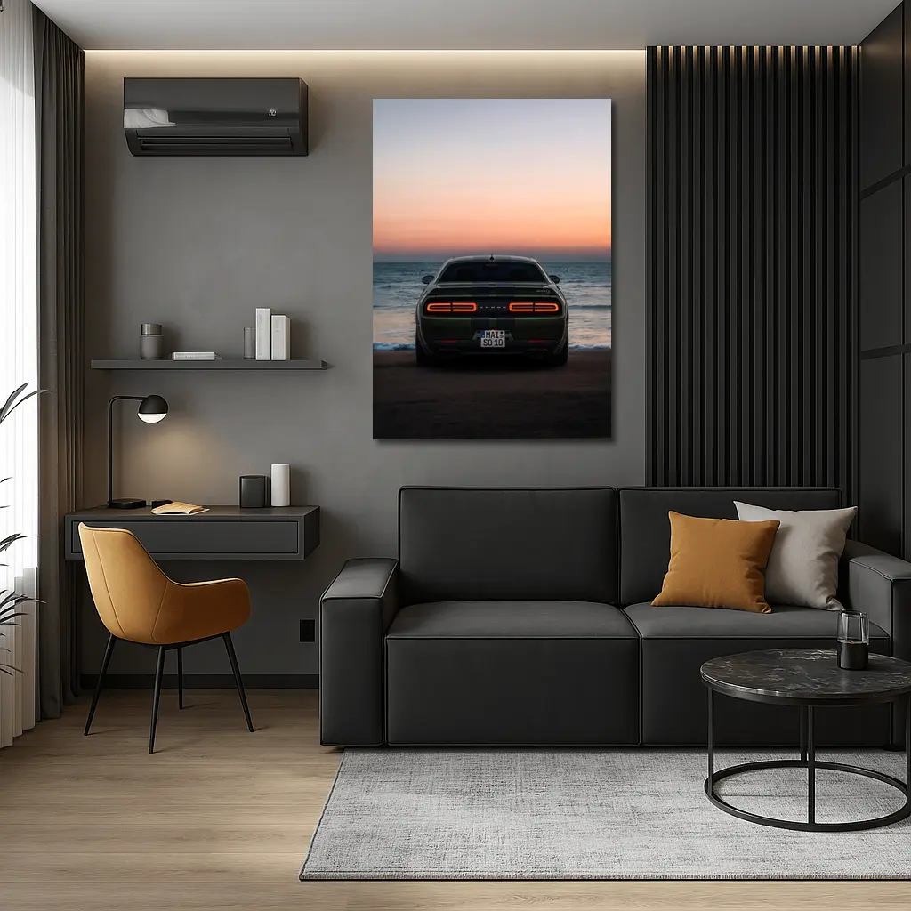 Dodge Challenger Rear View Ocean Sunset – Wall Art