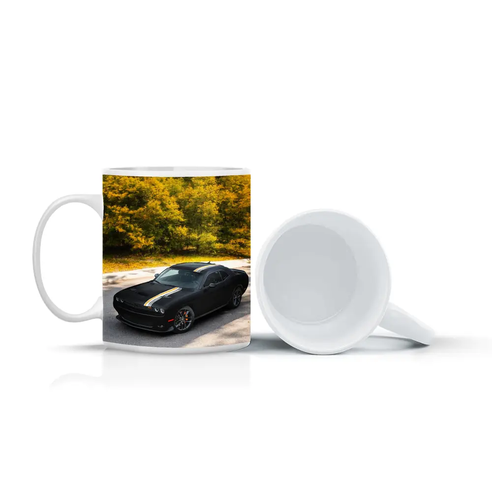 Dodge Challenger Black Muscle Car Autumn Trees – Mugs