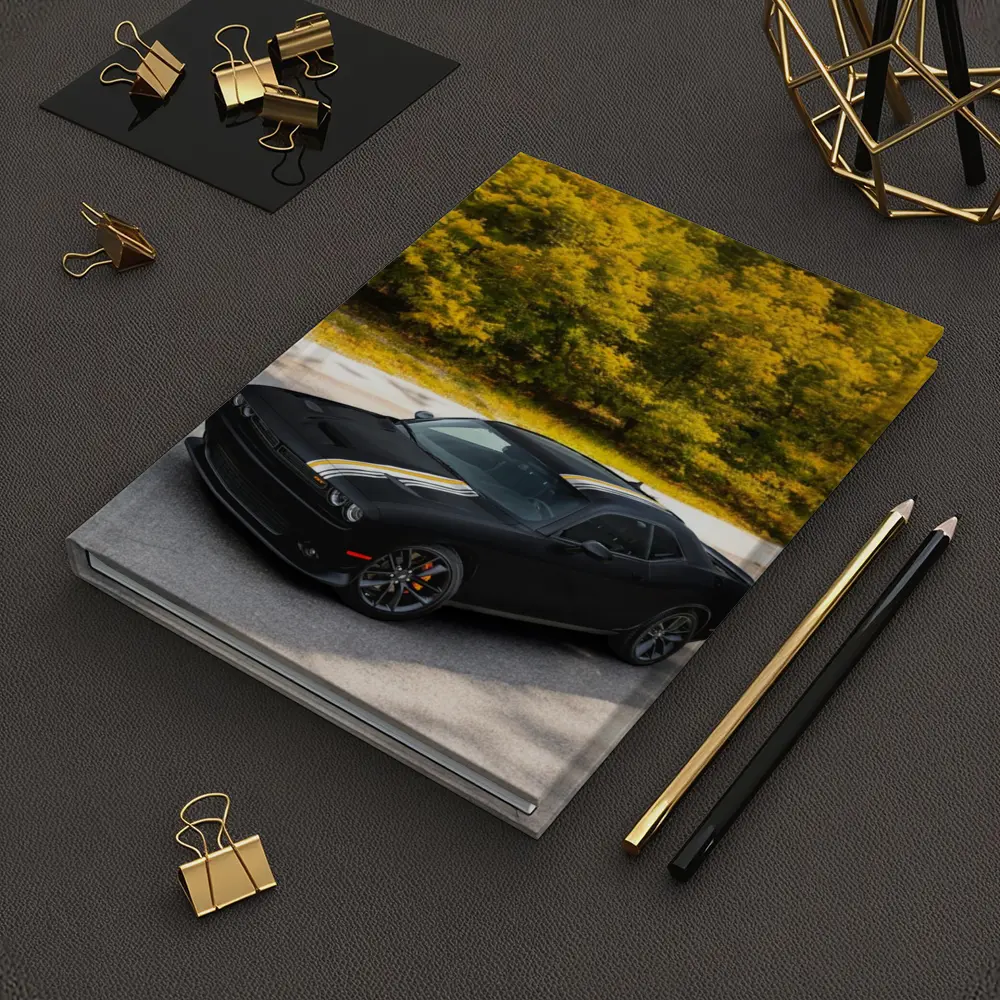 Dodge Challenger Black Muscle Car Autumn Trees – Notebooks