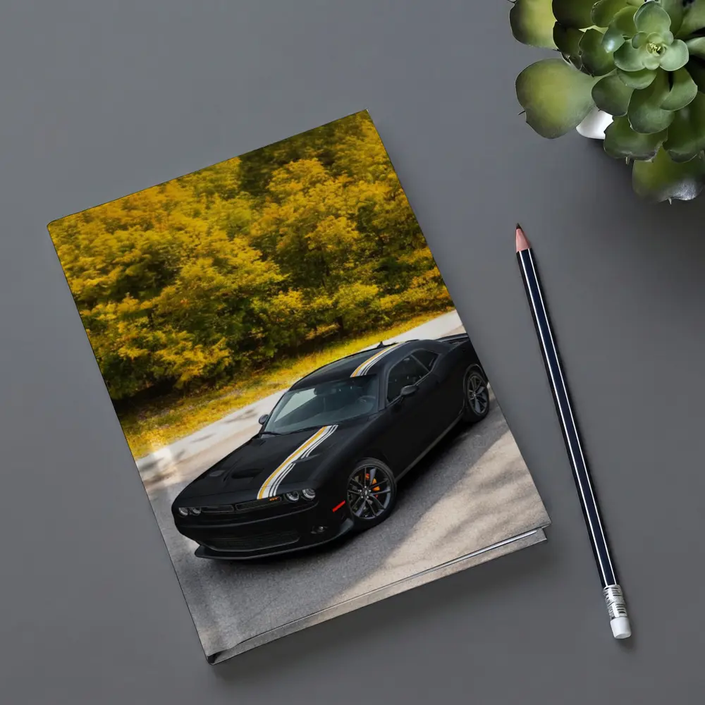 Dodge Challenger Black Muscle Car Autumn Trees – Notebooks