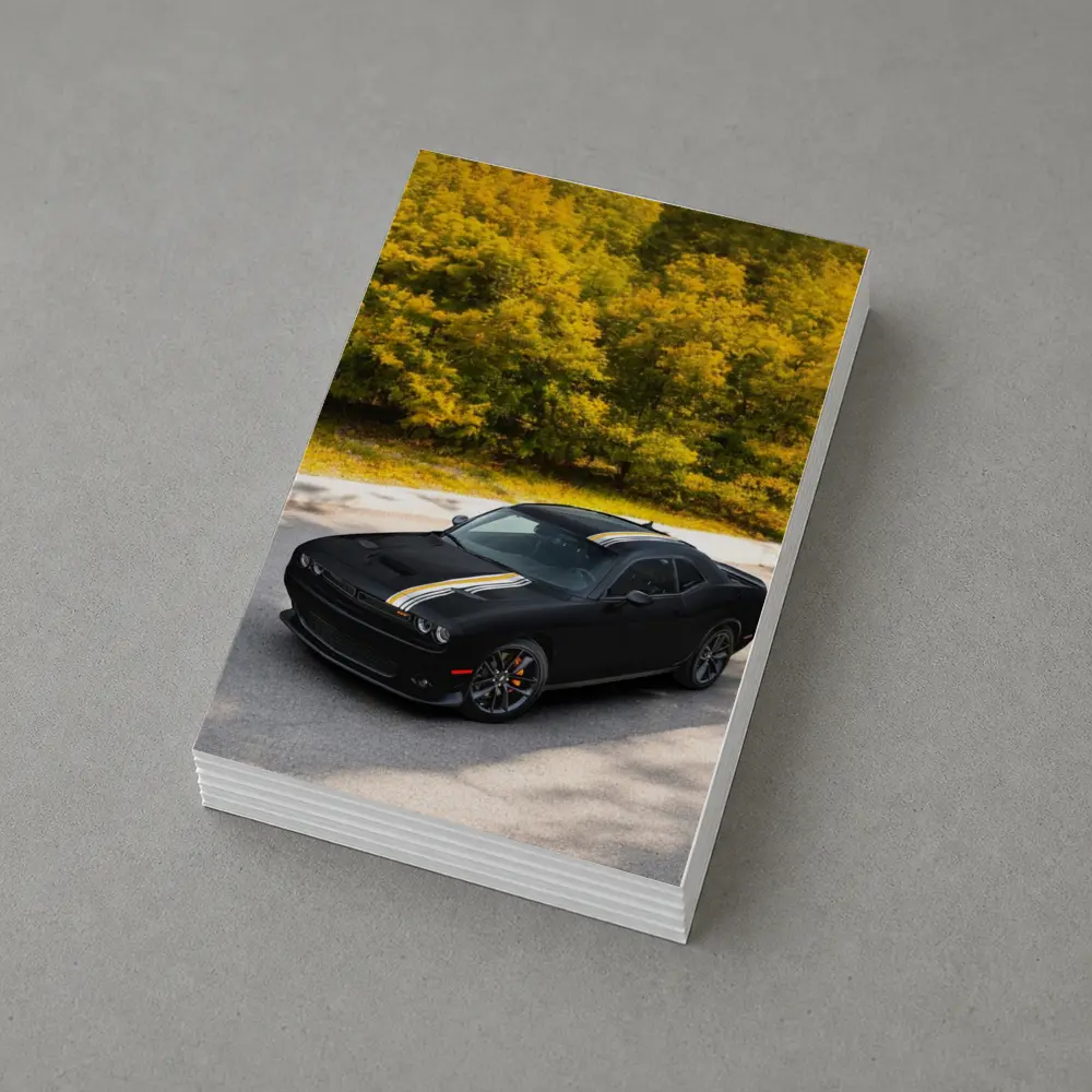 Dodge Challenger Black Muscle Car Autumn Trees – Postcards