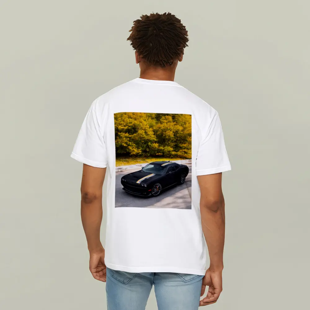 Dodge Challenger Black Muscle Car Autumn Trees – T-Shirts