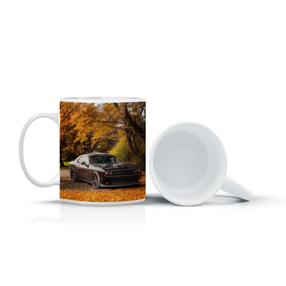 Dodge Challenger Black Muscle Car Autumn Trees – Mugs