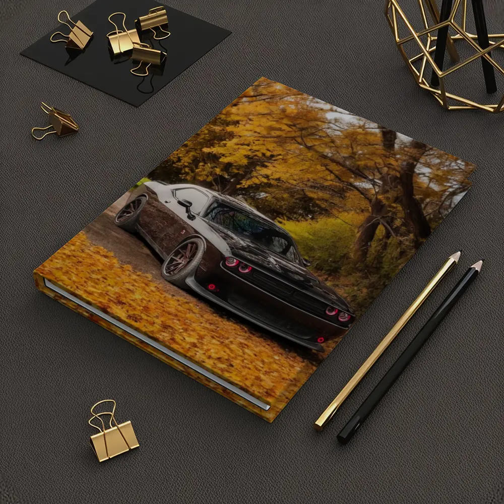 Dodge Challenger Black Muscle Car Autumn Trees – Notebooks