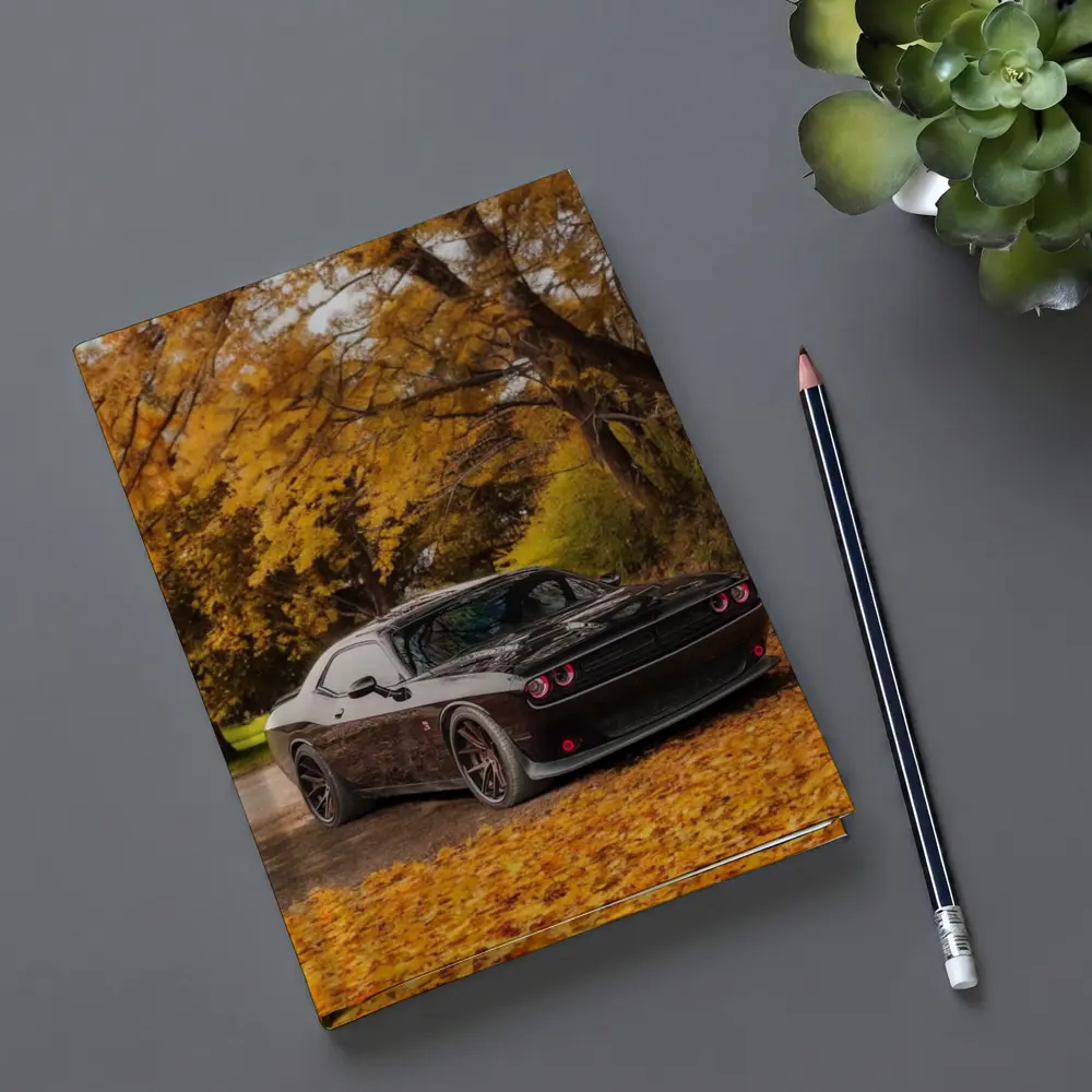 Dodge Challenger Black Muscle Car Autumn Trees – Notebooks