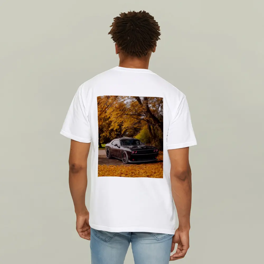 Dodge Challenger Black Muscle Car Autumn Trees – T-Shirts
