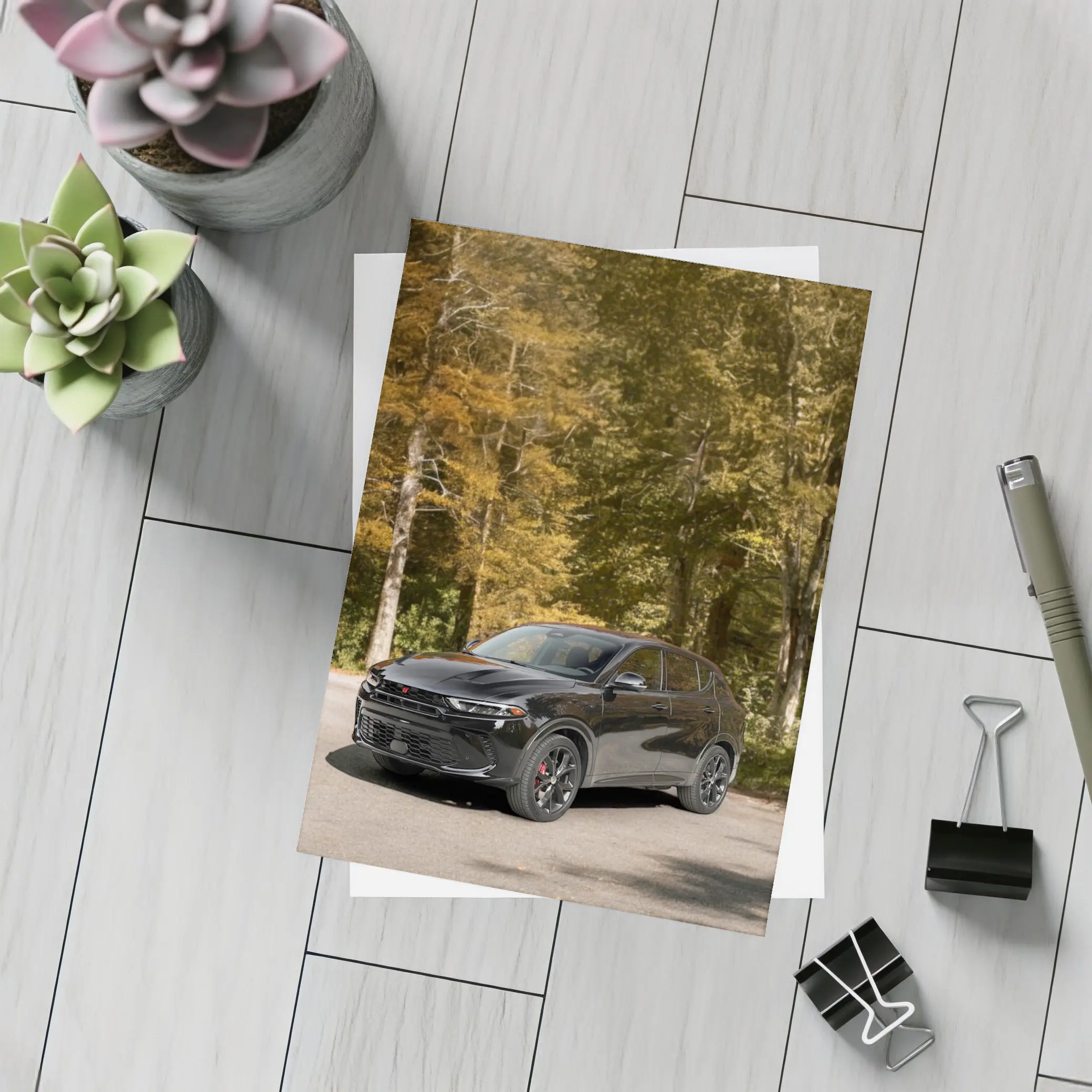 Dodge Hornet Black SUV Autumn Forest – Postcards