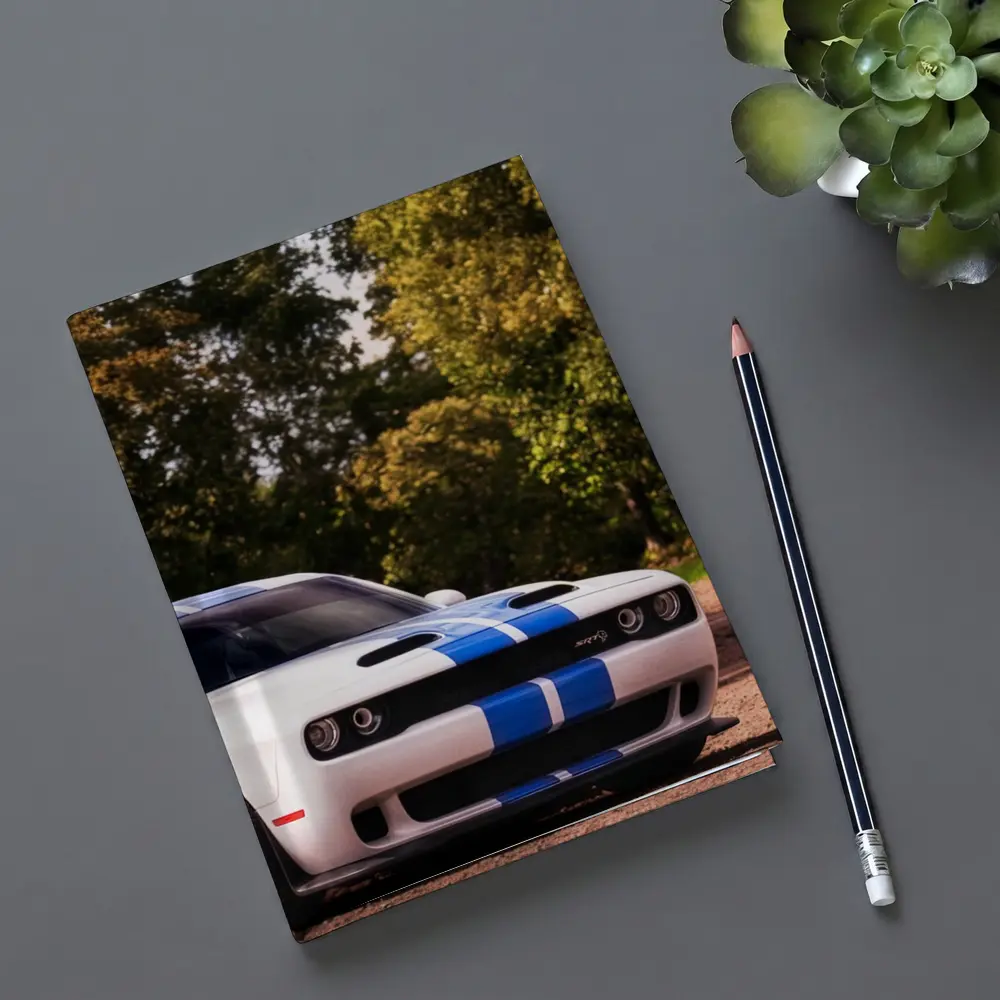 Dodge Challenger SRT White Blue Stripes Forest – Notebooks