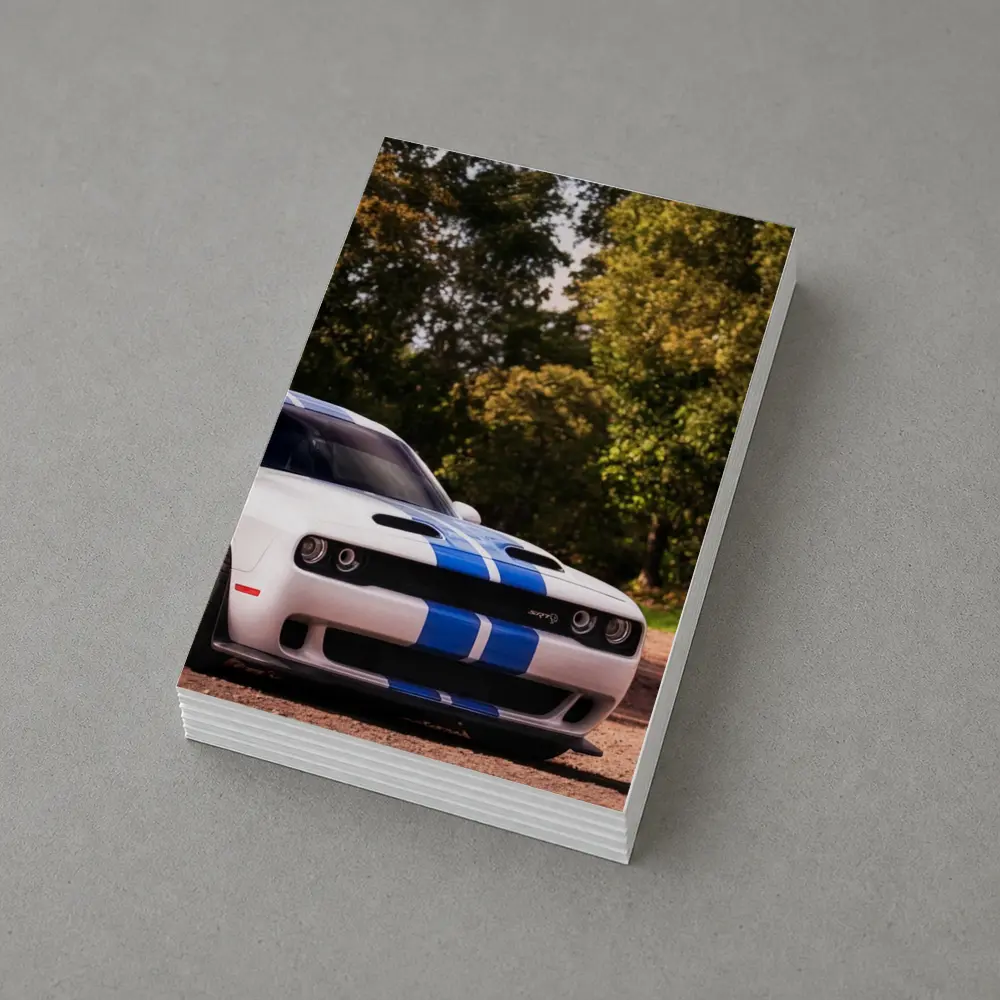 Dodge Challenger SRT White Blue Stripes Forest – Postcards