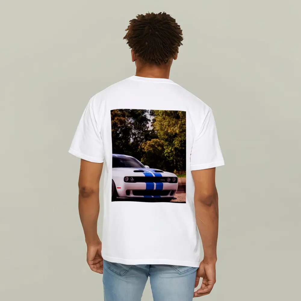 Dodge Challenger SRT White Blue Stripes Forest – T-Shirts