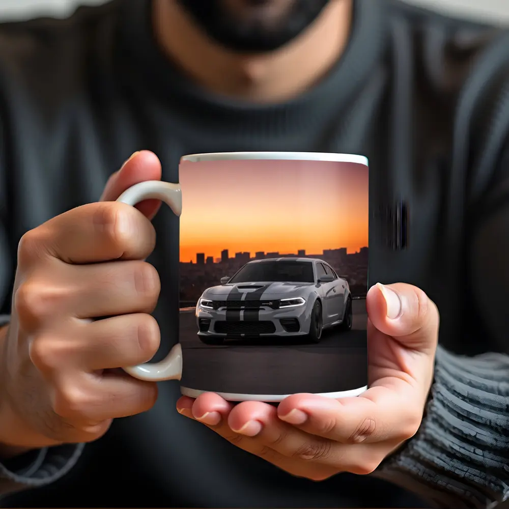 Dodge Charger Gray Stripes City Sunset – Mugs