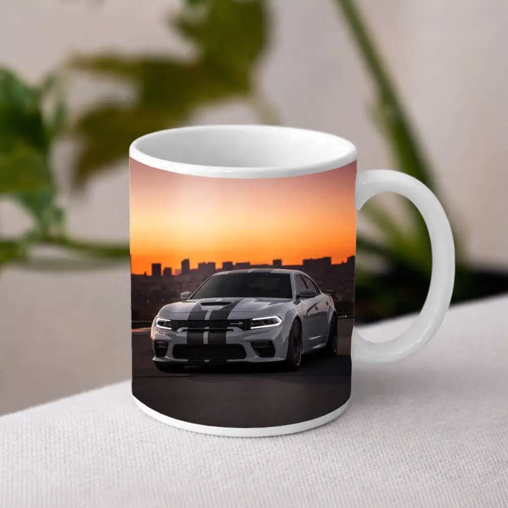 Dodge Charger Gray Stripes City Sunset – Mugs