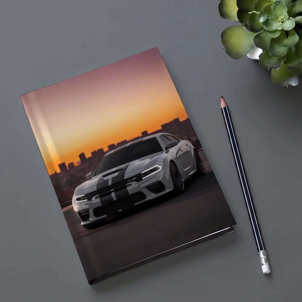 Dodge Charger Gray Stripes City Sunset – Notebooks