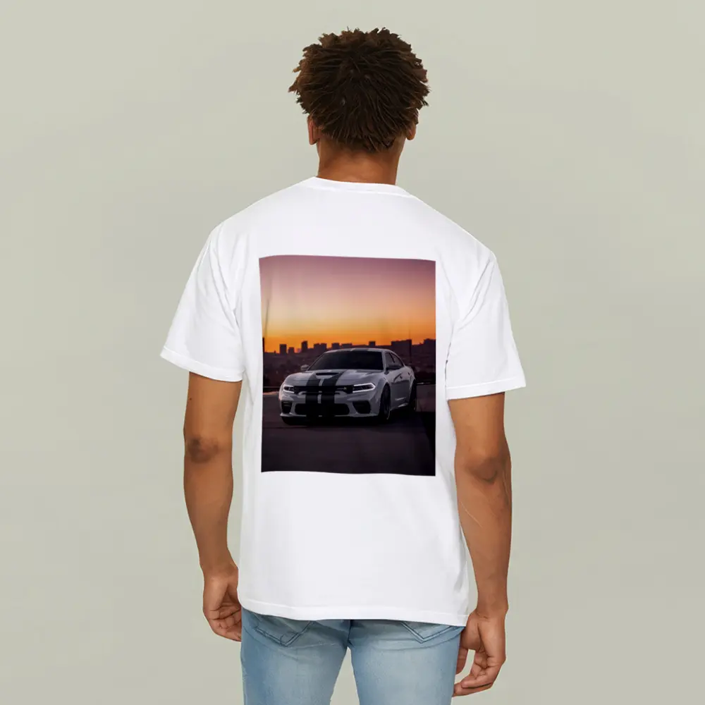 Dodge Charger Gray Stripes City Sunset – T-Shirts