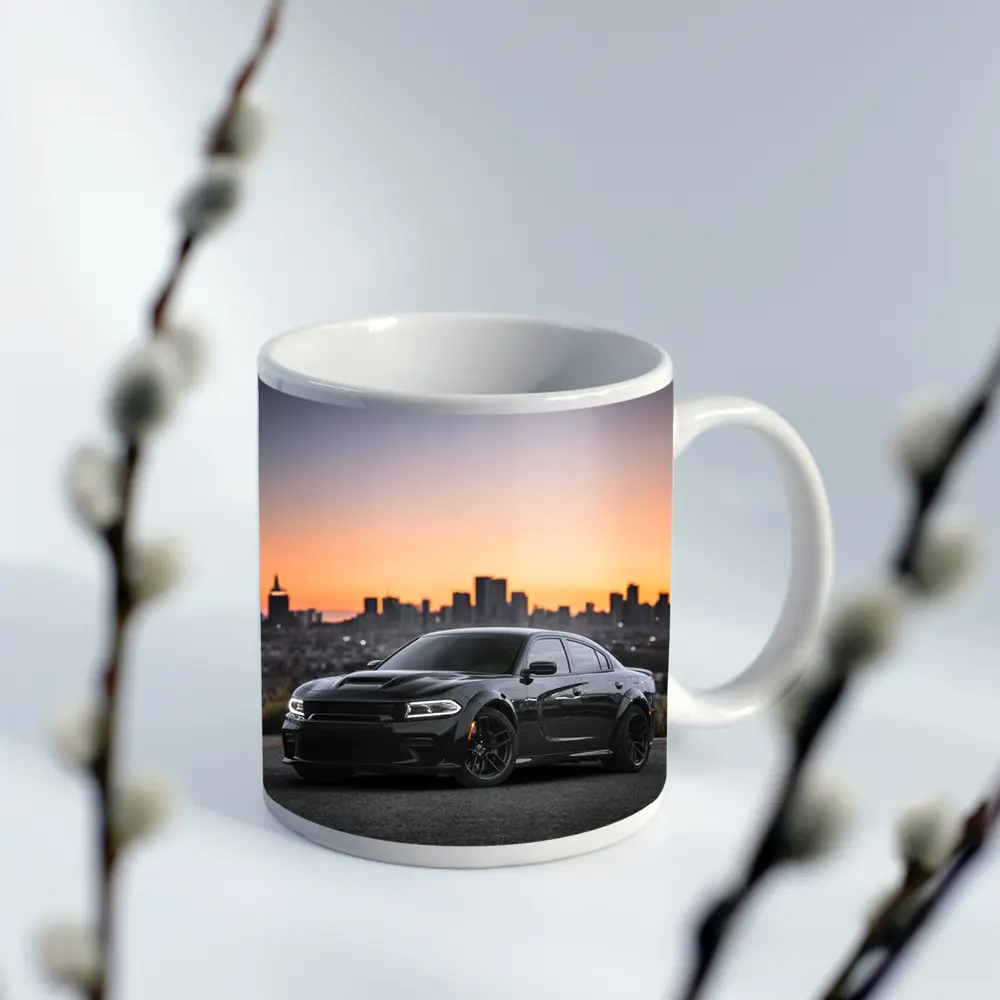 Dodge Charger Black Muscle Car City Sunset – Mugs