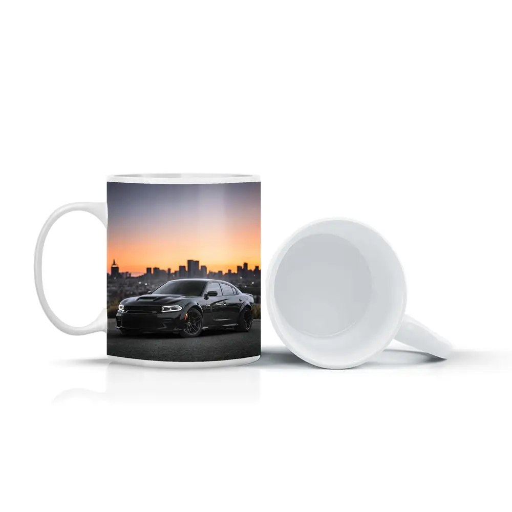 Dodge Charger Black Muscle Car City Sunset – Mugs