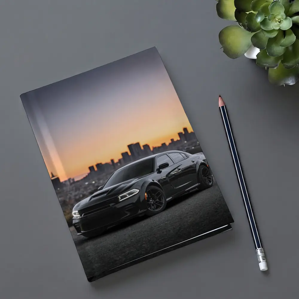 Dodge Charger Black Muscle Car City Sunset – Notebooks