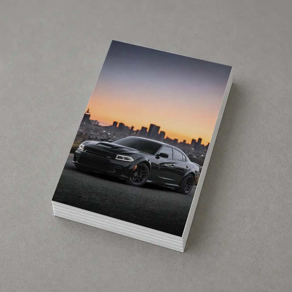 Dodge Charger Black Muscle Car City Sunset – Postcards