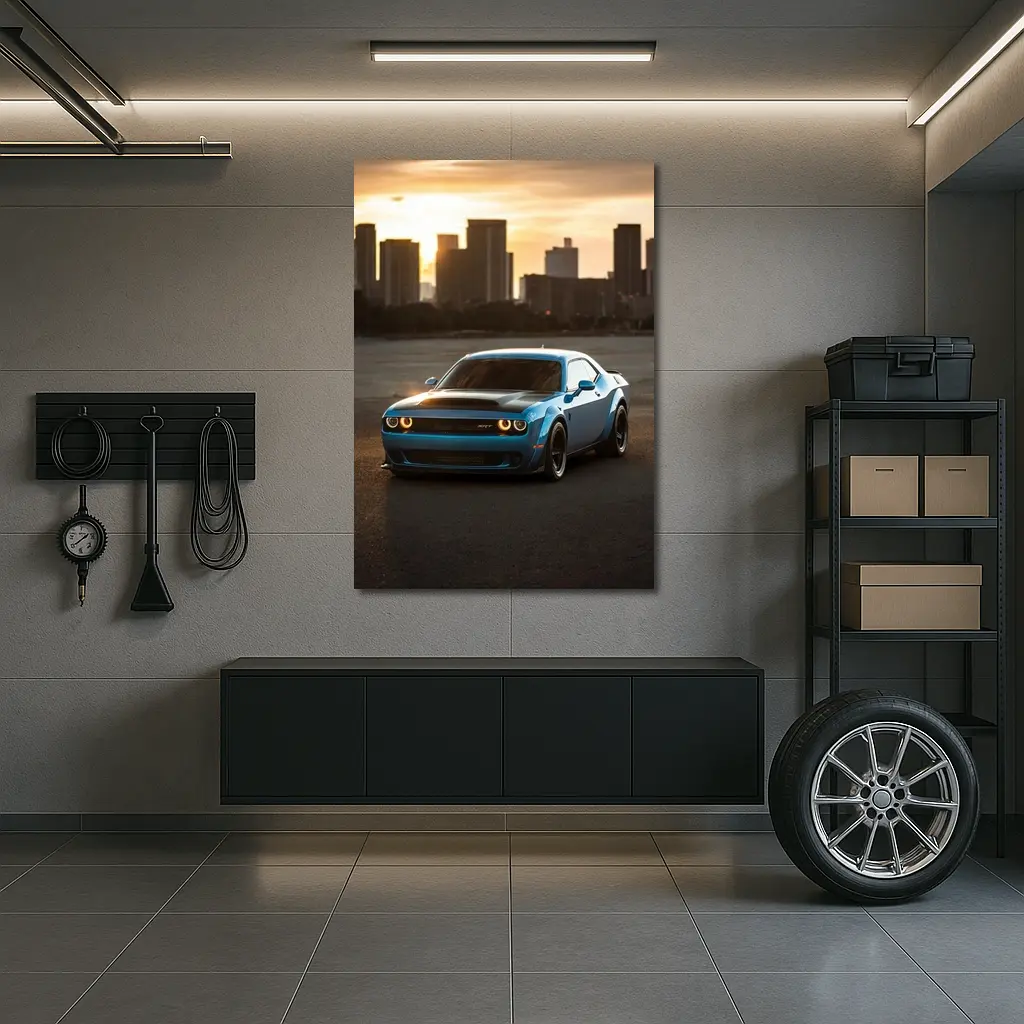 Dodge Challenger SRT Blue City Sunset – Wall Art