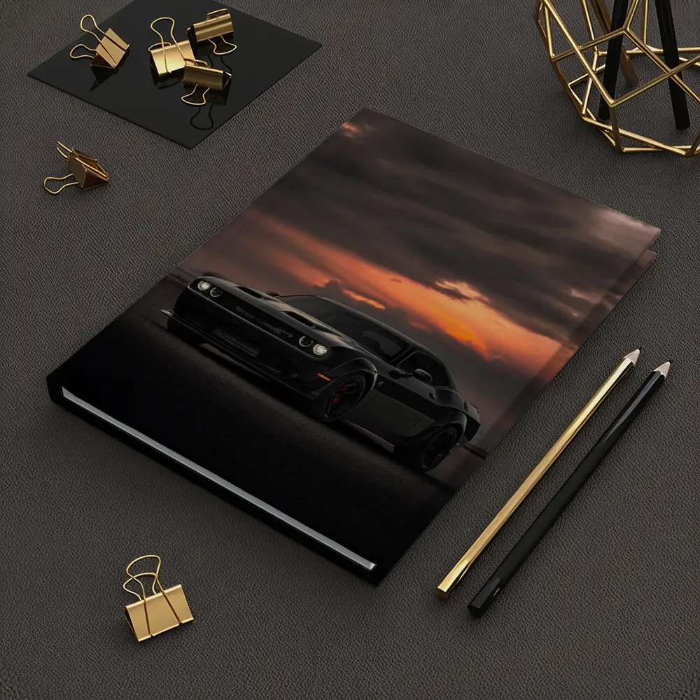Dodge Challenger Black Muscle Car Sunset Sky – Notebooks