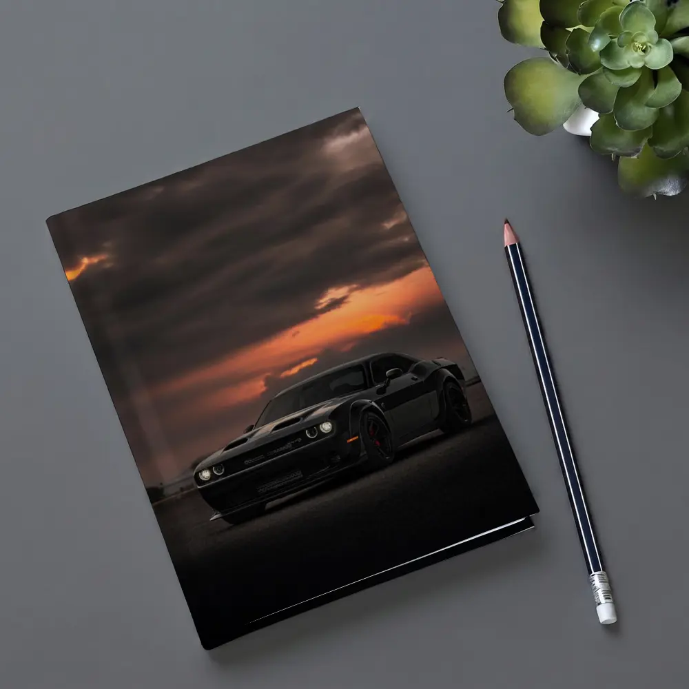 Dodge Challenger Black Muscle Car Sunset Sky – Notebooks