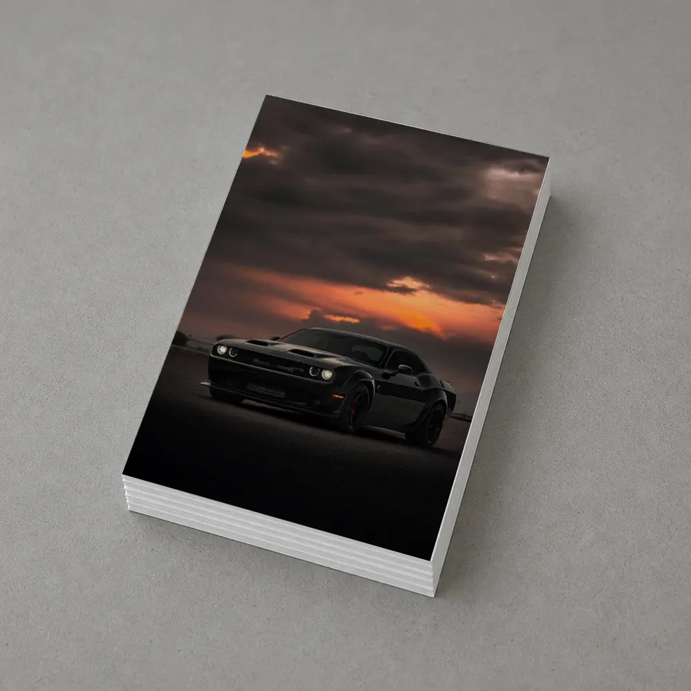 Dodge Challenger Black Muscle Car Sunset Sky – Postcards