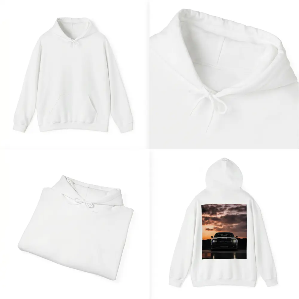 Dodge Challenger Black Muscle Car Sunset Sky – Hoodies