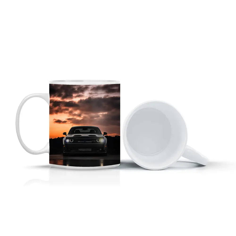 Dodge Challenger Black Muscle Car Sunset Sky – Mugs
