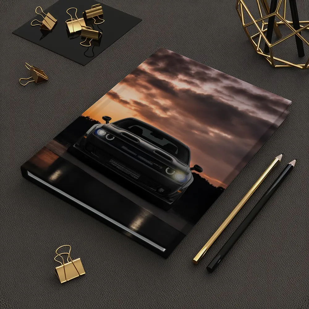 Dodge Challenger Black Muscle Car Sunset Sky – Notebooks
