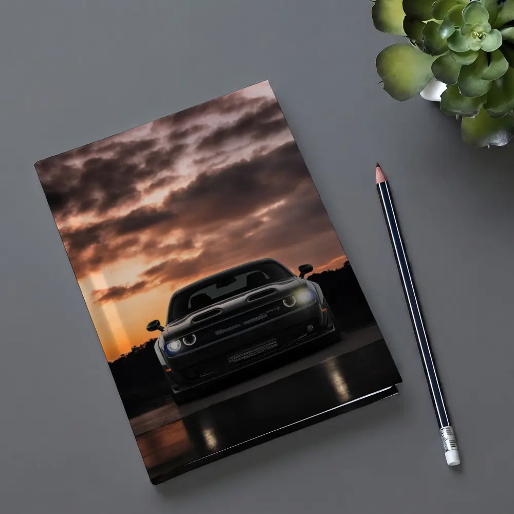 Dodge Challenger Black Muscle Car Sunset Sky – Notebooks
