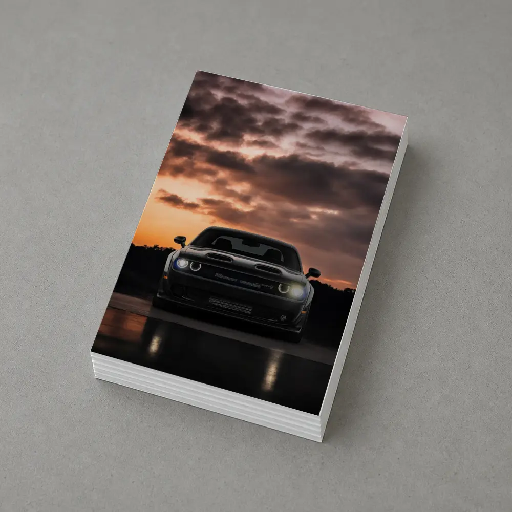Dodge Challenger Black Muscle Car Sunset Sky – Postcards