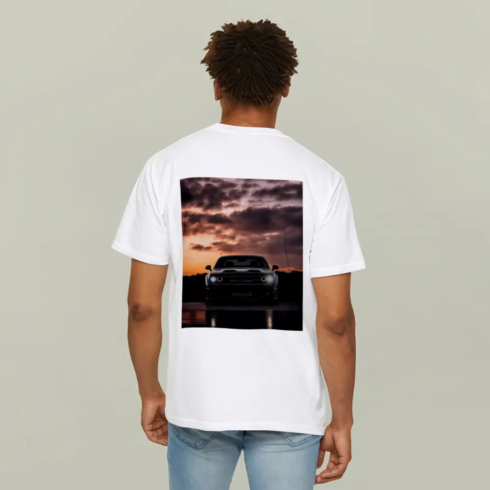 Dodge Challenger Black Muscle Car Sunset Sky – T-Shirts