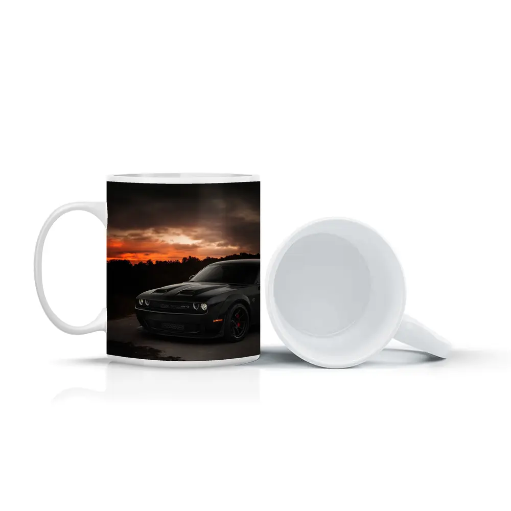 Dodge Challenger Black Muscle Car Sunset – Mugs